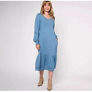 Denim & Co. Canyon Retreat Regular Easy Midi Boot Dress-Med Blue-1X-NEW-A606153